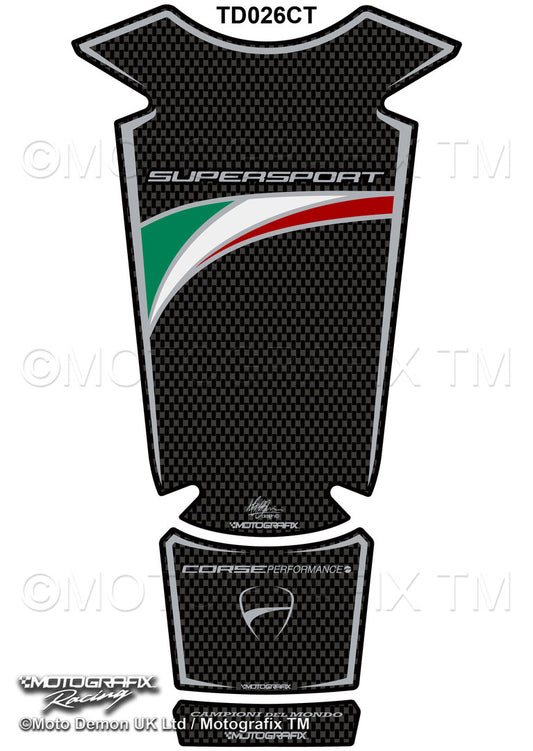 Motografix 3D Gel Tank Pad Protector For Ducati Supersport (2016-19) (Carbon) Motografix