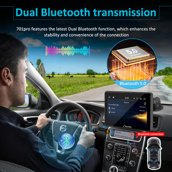 CARPURIDE W701 Pro Portable Smart Multimedia Dual Bluetooth Dashboard Console