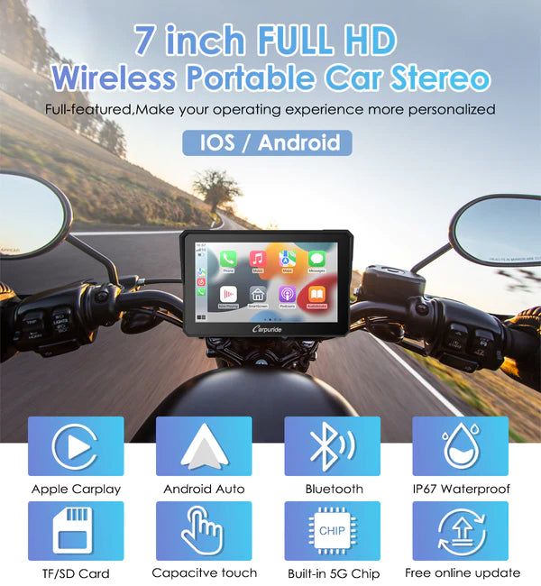Carpuride W702 Wireless Portable Dual Bluetooth Waterproof IP67 Motorcycle Stereo Carpuride