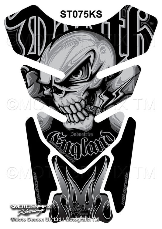 Motografix Death Skull Silver / Black Motorcycle 3D Gel Tank Pad Protector