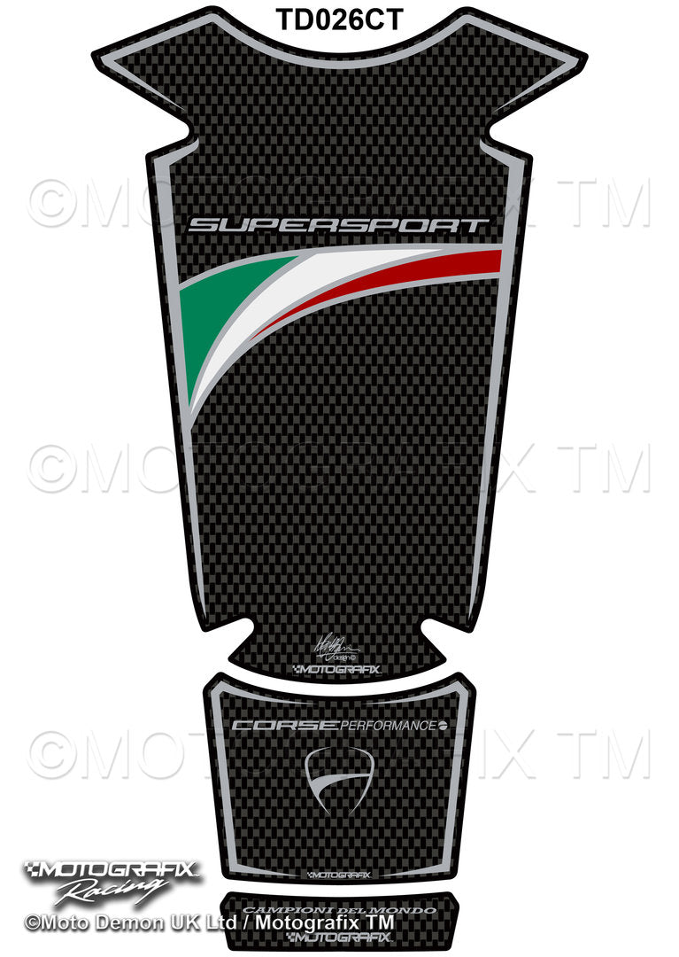 Motografix 3D Gel Tank Pad Protector For Ducati Supersport (2016-19) (Carbon)