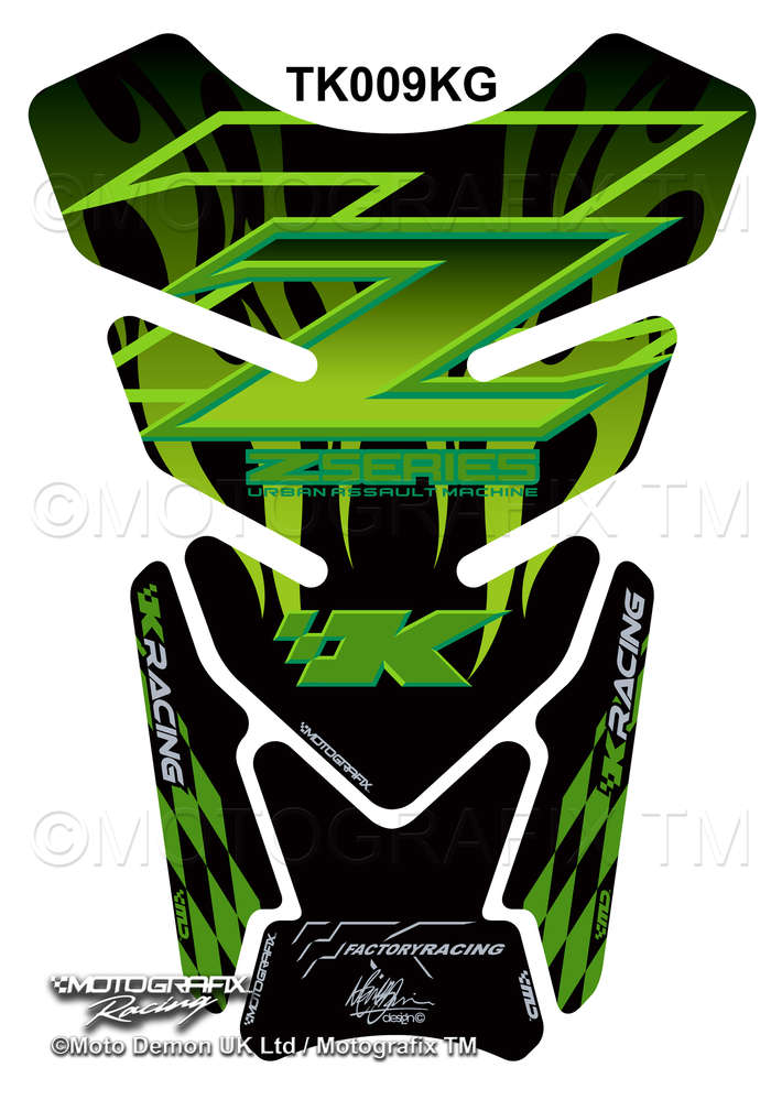 Motografix 3D Gel Tank Pad Protector For Kawasaki Z Series (Green/Black)